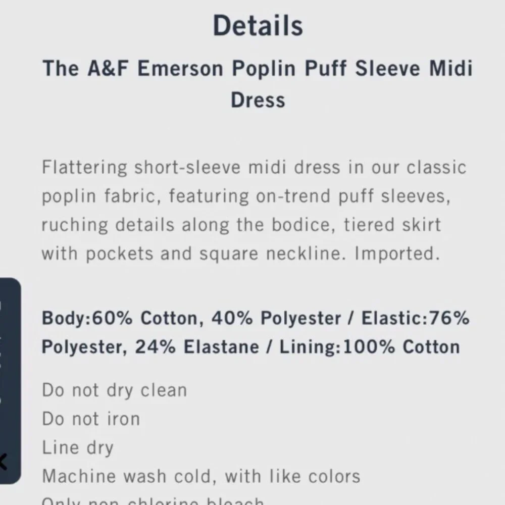 Abercrombie & Fitch Emerson Poplin Puff Seeve Midi Dress (SP) - Picture 6 of 6